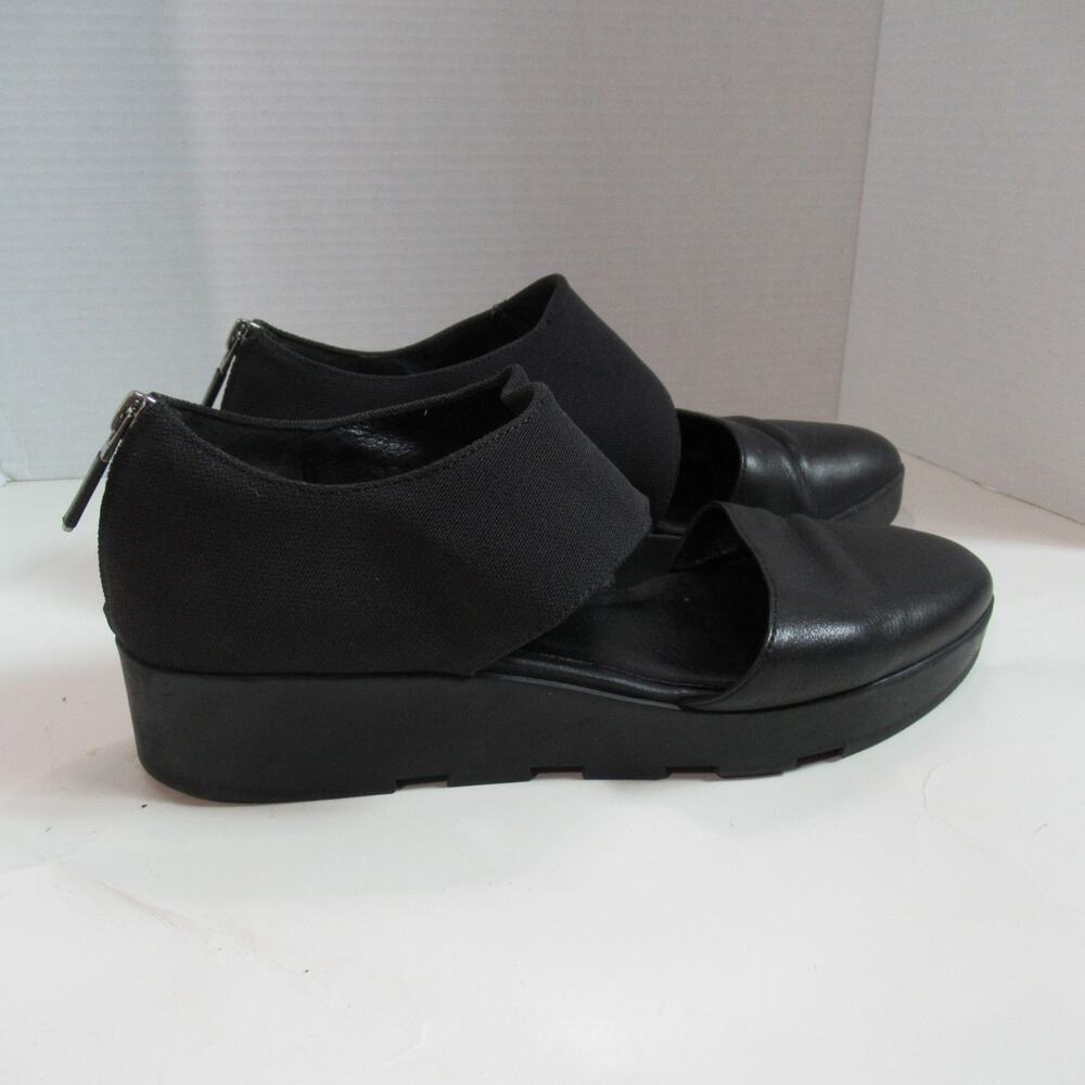 Eileen Fisher Sandals Womens Size 9 Black Leather Turban 2 Asymmetric Wedge